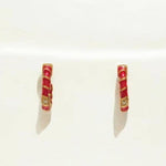 Load image into Gallery viewer, Kids Pink Enamel Diamond Hoops, 14k Solid Gold, Natural Diamond, Minimalist  Studs, Gift for toddlers/girls/kids, Ready To Ship
