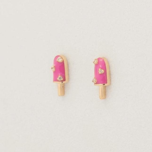 Kids Popsicle Diamond Earrings, 14k Solid Gold, Natural Diamonds, Enamel Studs, Gift for toddler, girl and kid, Ready To Ship, HRD Certified