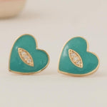 Load image into Gallery viewer, Kids Heart Earrings, 14k Solid Gold, Natural Diamonds, Enamel Studs, Kids Everyday Jewelry, Gift for toddlers/girls, Ready To Ship
