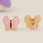 Load image into Gallery viewer, Kids Butterfly Diamond Earrings, 14k Solid Gold, Colorful Enamel Wing Studs, Natural Diamonds, Gift for girls, Ready To Ship, HRD Certified
