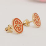 Load image into Gallery viewer, Kids Orange Slice Diamond Earrings, 14k Solid Gold, Orange Enamel Studs, Natural Diamonds, Gift for toddlers/girls/kids, Ready To Ship
