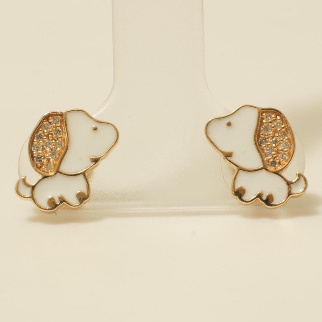 Puppy Diamond Kids Stud Earrings, Enamel Studs, 14k Solid Gold, Natural Diamonds, Everyday jewelry, Gift for toddlers/girls, Ready to Ship