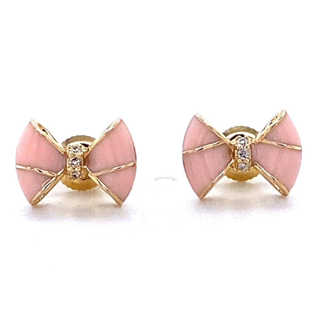 Kids Bow Diamond Stud Earrings, 14k Solid Gold With Enameling, Natural Diamonds, Kids Jewelry, Gift for toddlers/girls/kids, Ready To Ship