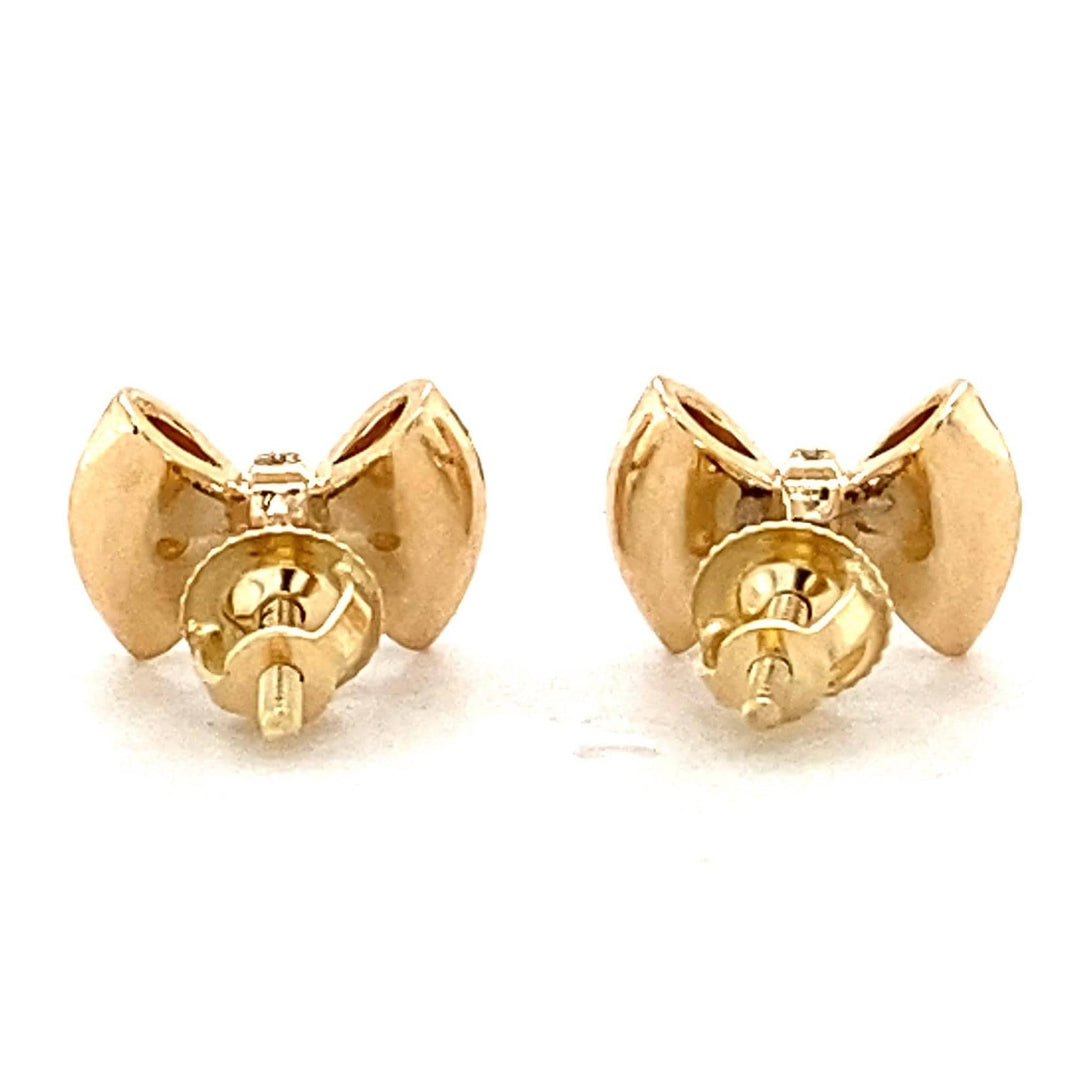 Kids Bow Diamond Stud Earrings, 14k Solid Gold With Enameling, Natural Diamonds, Kids Jewelry, Gift for toddlers/girls/kids, Ready To Ship