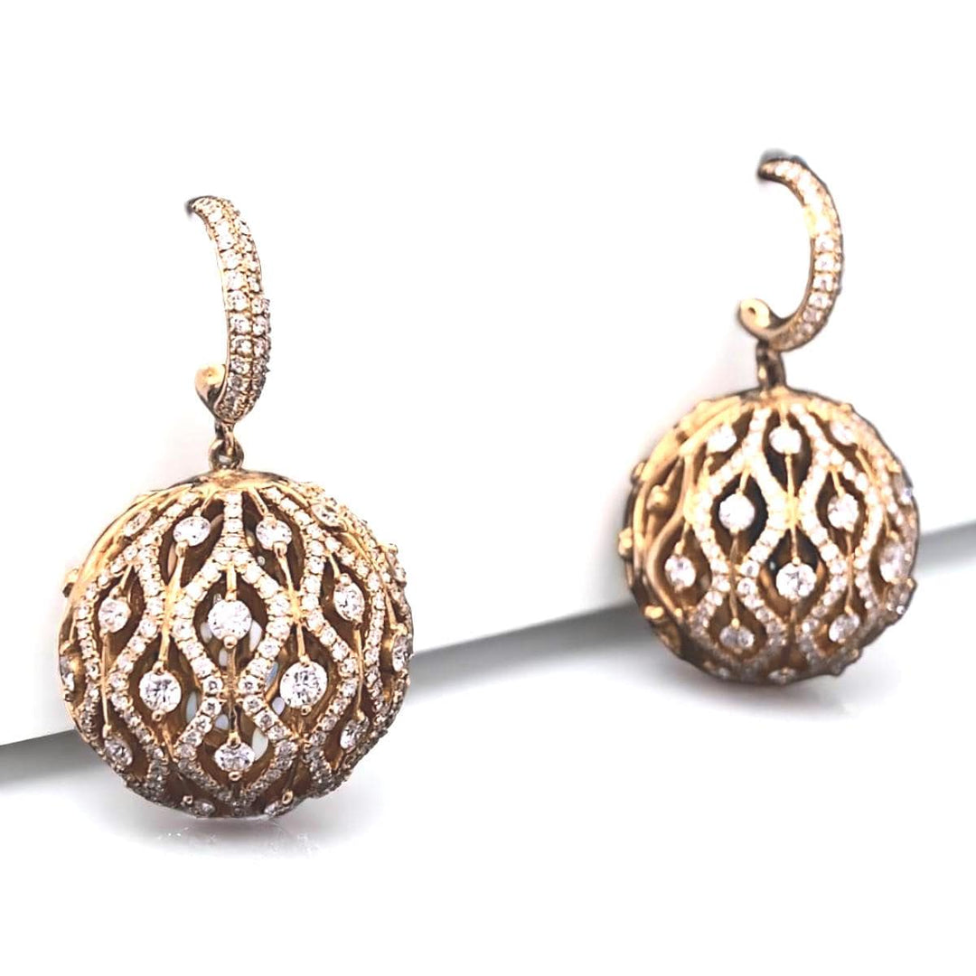 Orb Diamond Drop Earrings, 14K Solid Gold, Natural Diamonds,  Wavy Dome Jewelry, Bridal Wedding Earrings, Statement Cocktail Earrings