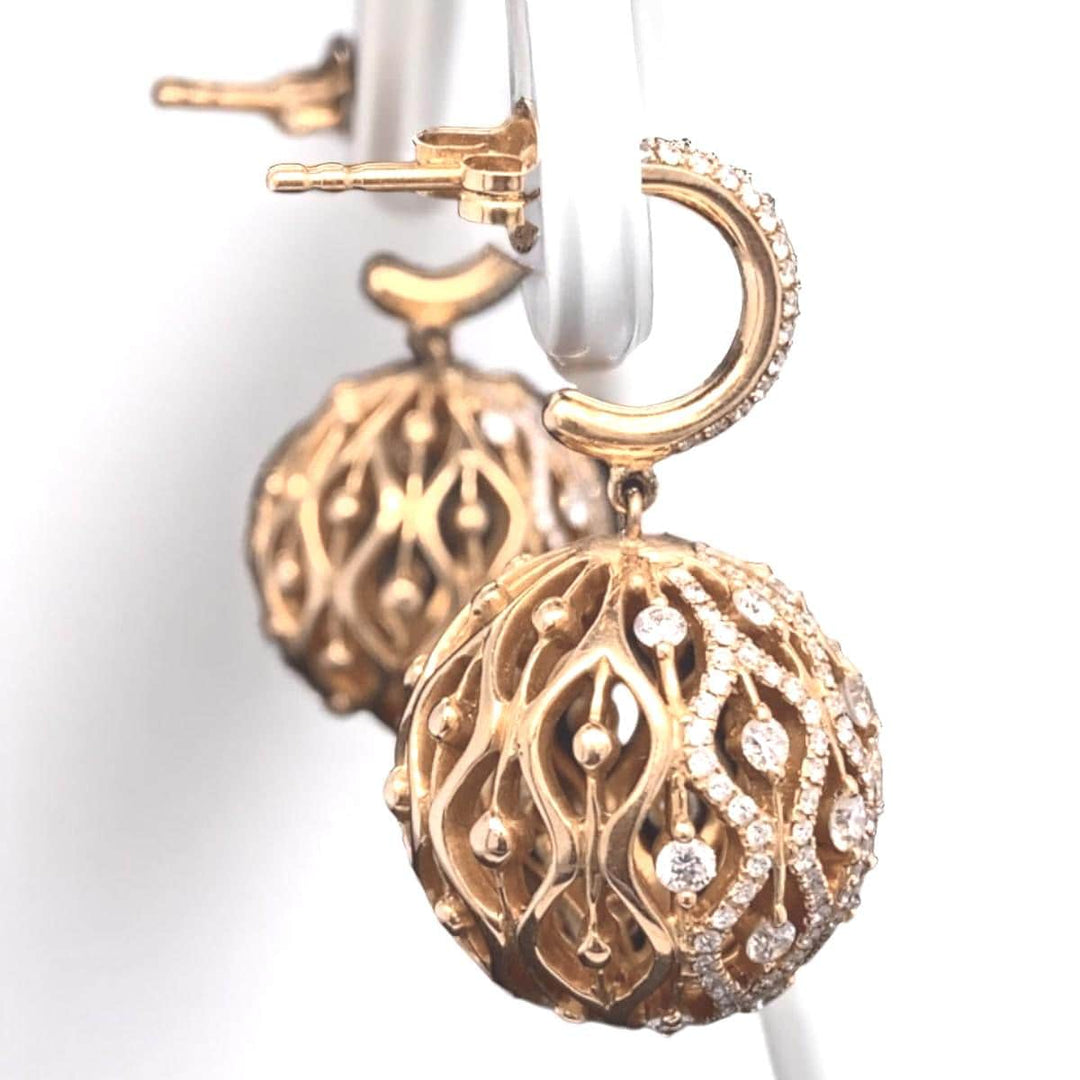 Orb Diamond Drop Earrings, 14K Solid Gold, Natural Diamonds,  Wavy Dome Jewelry, Bridal Wedding Earrings, Statement Cocktail Earrings