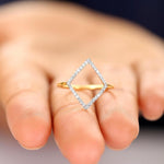 Load image into Gallery viewer, Rhombus Diamond Ring, 14k Solid Gold, Natural Diamond, Pave Diamond Minimalist Ring, Gift for her, Geometric Stacking Ring, Everyday Jewelry
