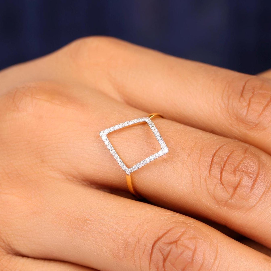 Rhombus Diamond Ring, 14k Solid Gold, Natural Diamond, Pave Diamond Minimalist Ring, Gift for her, Geometric Stacking Ring, Everyday Jewelry