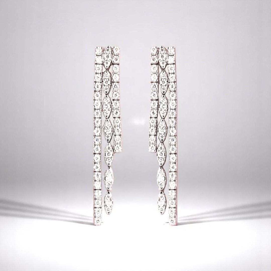 Waterfall Diamond Earrings In 14kt Solid Gold, Asymmetric Triple line Earrings, Natural Diamonds, Ready To Ship, Women&#39;s Day Gift