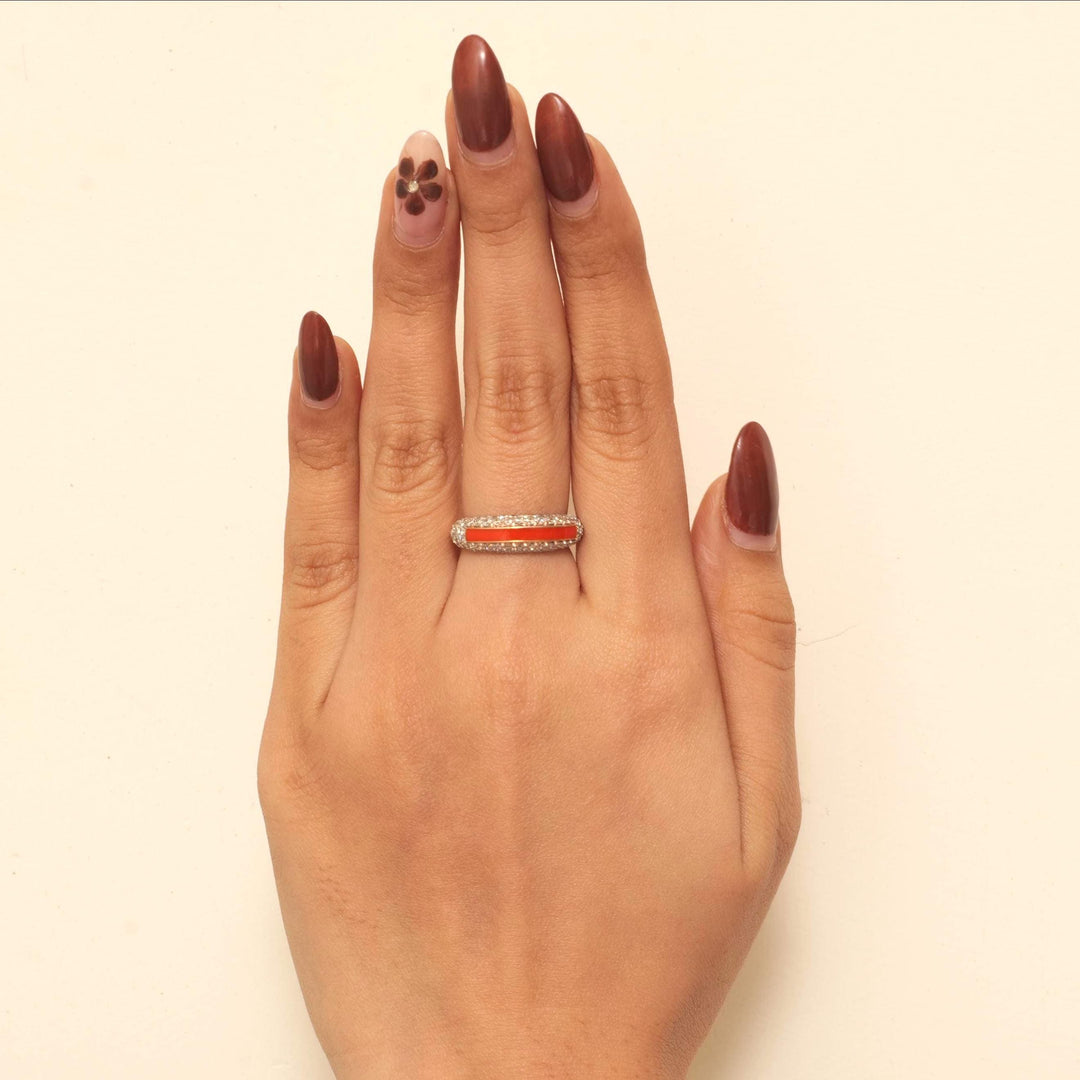Colored Enamel Diamond Band Ring, 14k Solid Gold, Natural Diamonds, Stackable Rings, Wide Band Statement Ring, Ready To Ship, IGI Certified