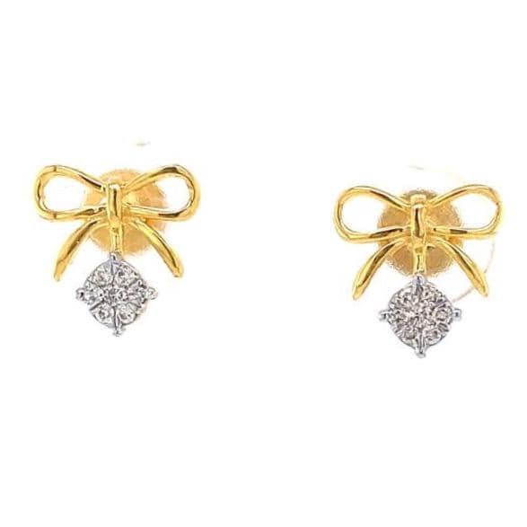 Kids Bow Diamond Stud Earrings, 14k Solid Gold, Natural Diamonds, Illusion Set Studs, Gift for toddlers/girls, Ready To Ship, HRD Certified