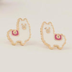 Load image into Gallery viewer, Kids Llama Diamond Earrings, 14k Solid Gold, Natural Diamonds, Enamel Animal Studs, Gift for toddlers/girls/kids, Ready To Ship
