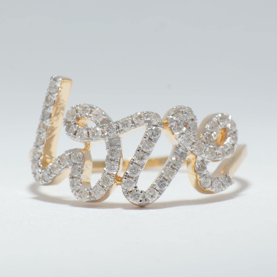 Love Diamond Ring, Script Love Ring, 14K Solid Gold, Natural Diamonds, Statement Band, Romantic Jewelry, Gift for Her