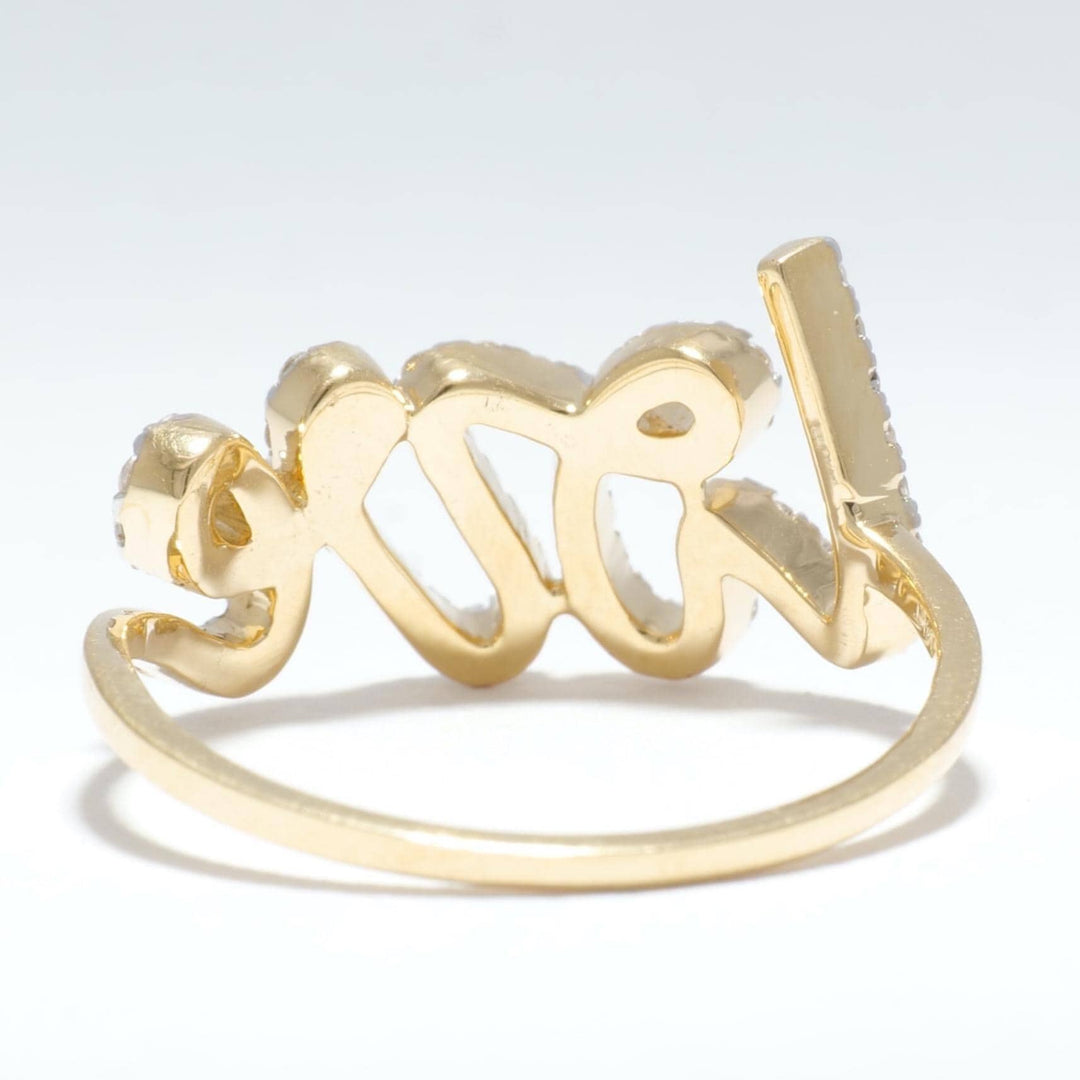 Love Diamond Ring, Script Love Ring, 14K Solid Gold, Natural Diamonds, Statement Band, Romantic Jewelry, Gift for Her