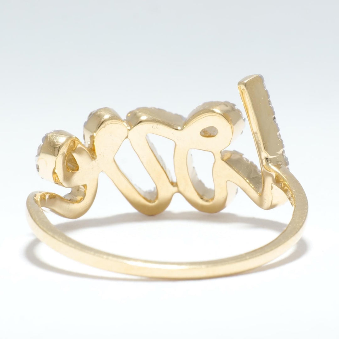 Love Diamond Ring, Script Love Ring, 14K Solid Gold, Natural Diamonds, Statement Band, Romantic Jewelry, Gift for Her