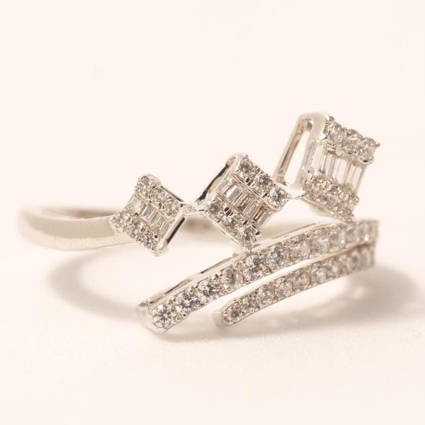 Three Square Diamond Ring, 14k Solid Gold, Natural Diamonds, Geometric Cocktail Band, Statement Ring, Wrap Design Ring, Gift For Her