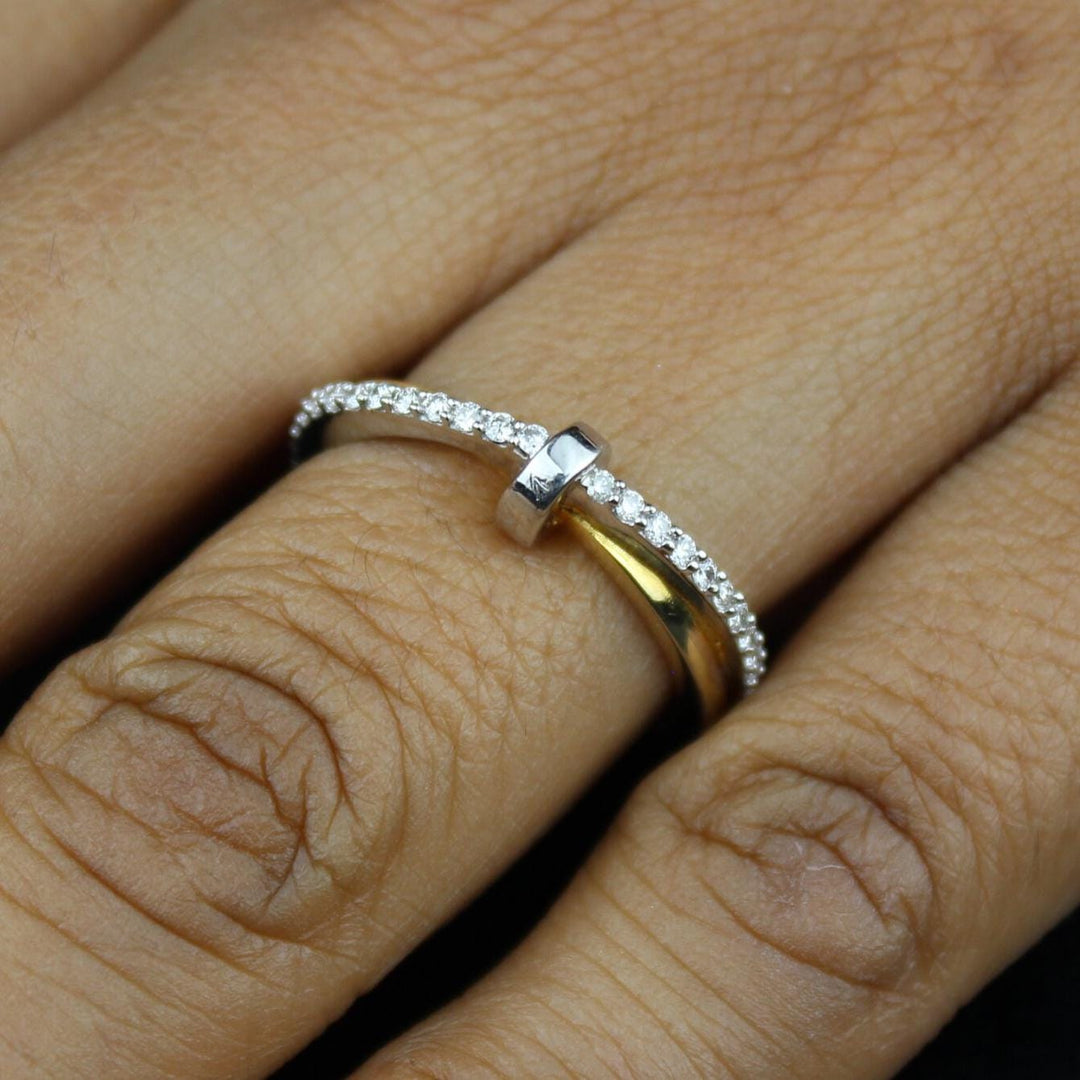 Diamond Knots Ring, 14K Solid Gold, Natural Diamonds, Dual Tone Stackable Ring, Gift for Women, Everyday Jewelry Gift For Her