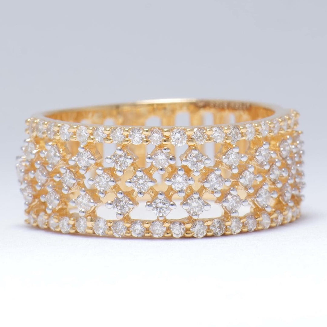 Wide Diamond Band Ring, 14k Solid Gold, Natural Diamonds, Intricate Lattice Design, Statement Jewelry, Bridal Stacking Ring, Gift for Her