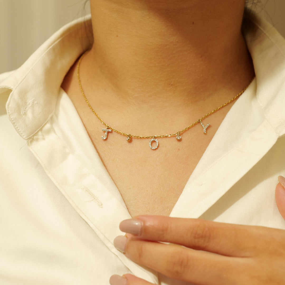 Joy Diamond Necklace In 14k Solid Gold, Natural Diamonds, Inspirational Jewelry, Gift For Her
