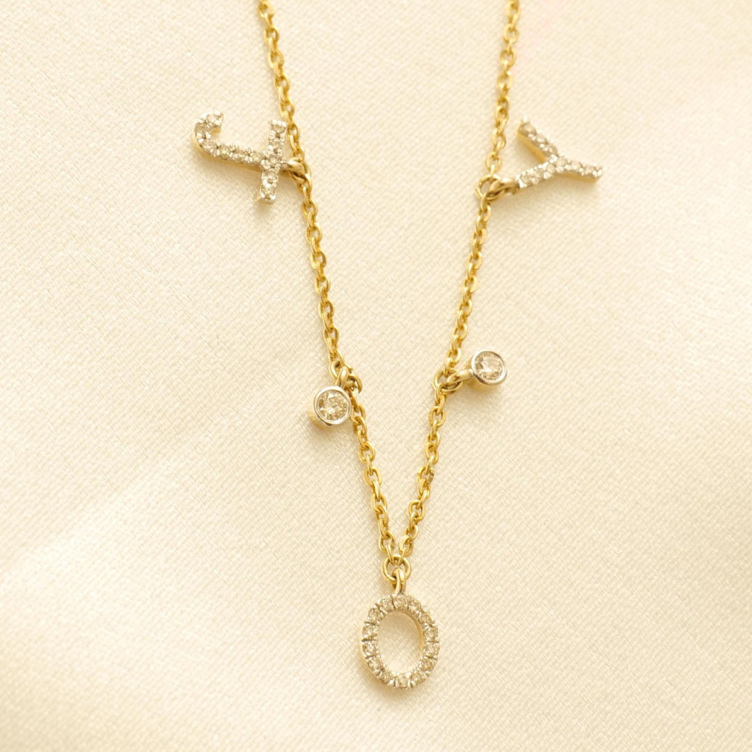 Joy Diamond Necklace In 14k Solid Gold, Natural Diamonds, Inspirational Jewelry, Gift For Her