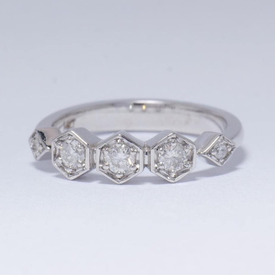 Hexagon Diamond Ring, 14k Solid Gold, Natural Diamonds, Geometric Band, Illusion Set, Modern Stacking Ring, Everyday Jewelry, Gift for Her