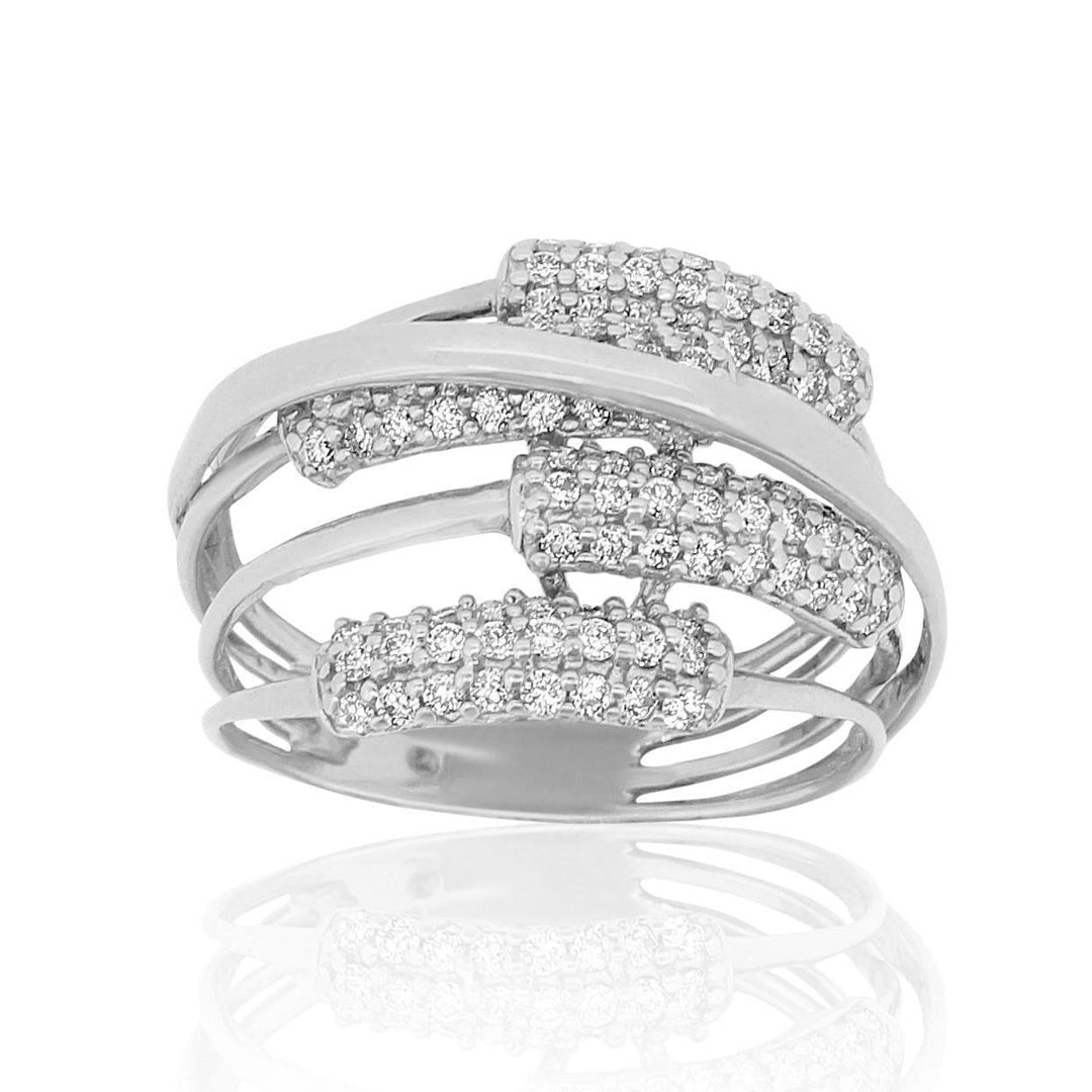 Criss Cross Diamond Ring In 14k Solid Gold Featuring Multiple Thin Gold Lines Ring With Natural Diamonds, Gift For Her