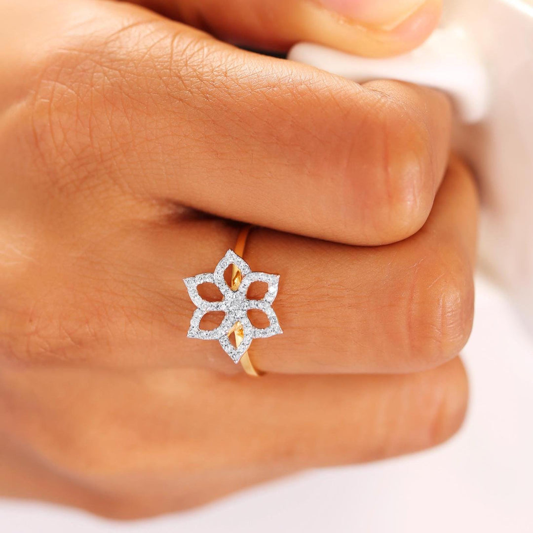 Flower Diamond Ring, 14k Solid Gold, Natural Diamonds, , Everyday Floral Jewelry Gift For Her