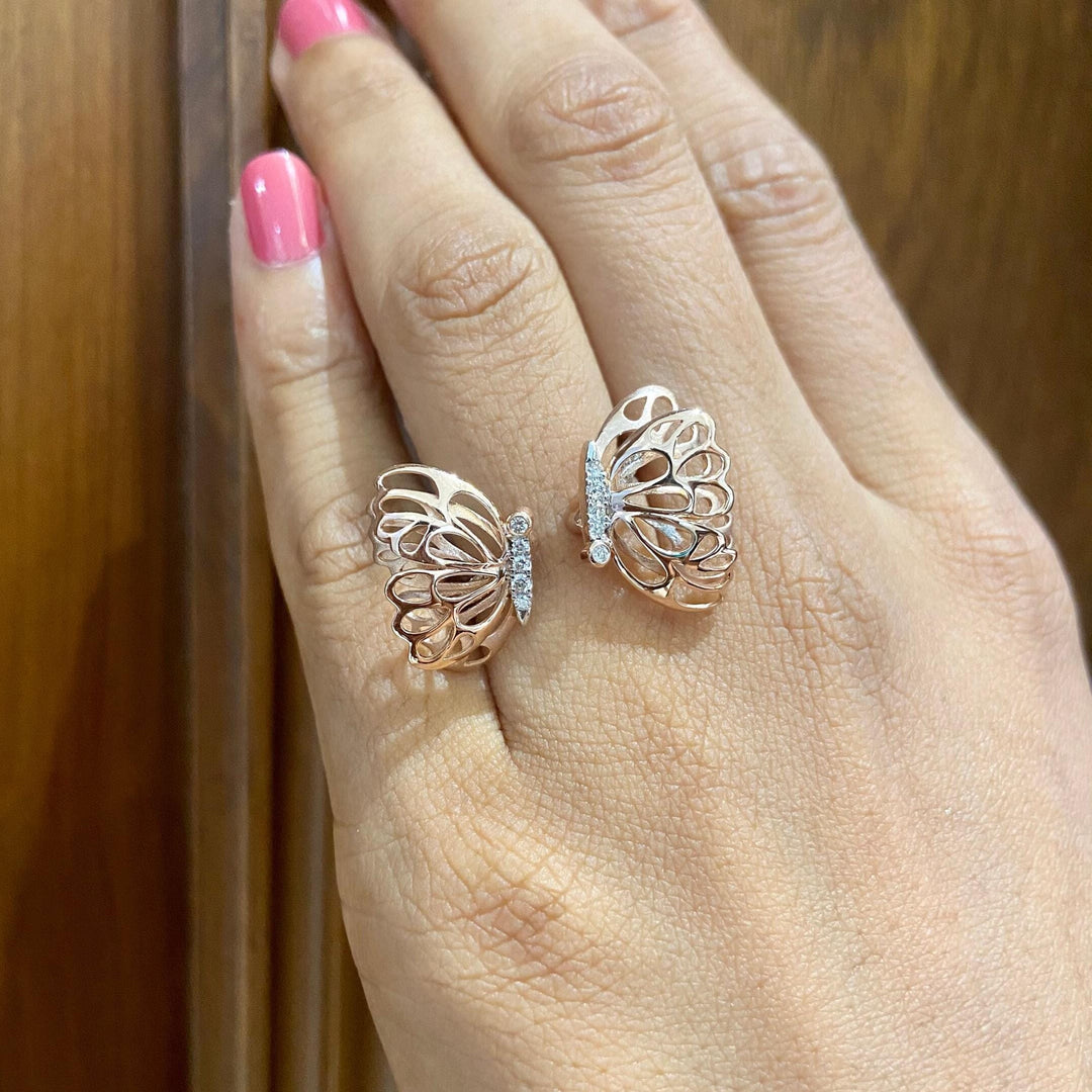Butterfly Diamond Ring In 14K Solid Gold, Filigree Ring With Natural Diamonds, Gift For Her
