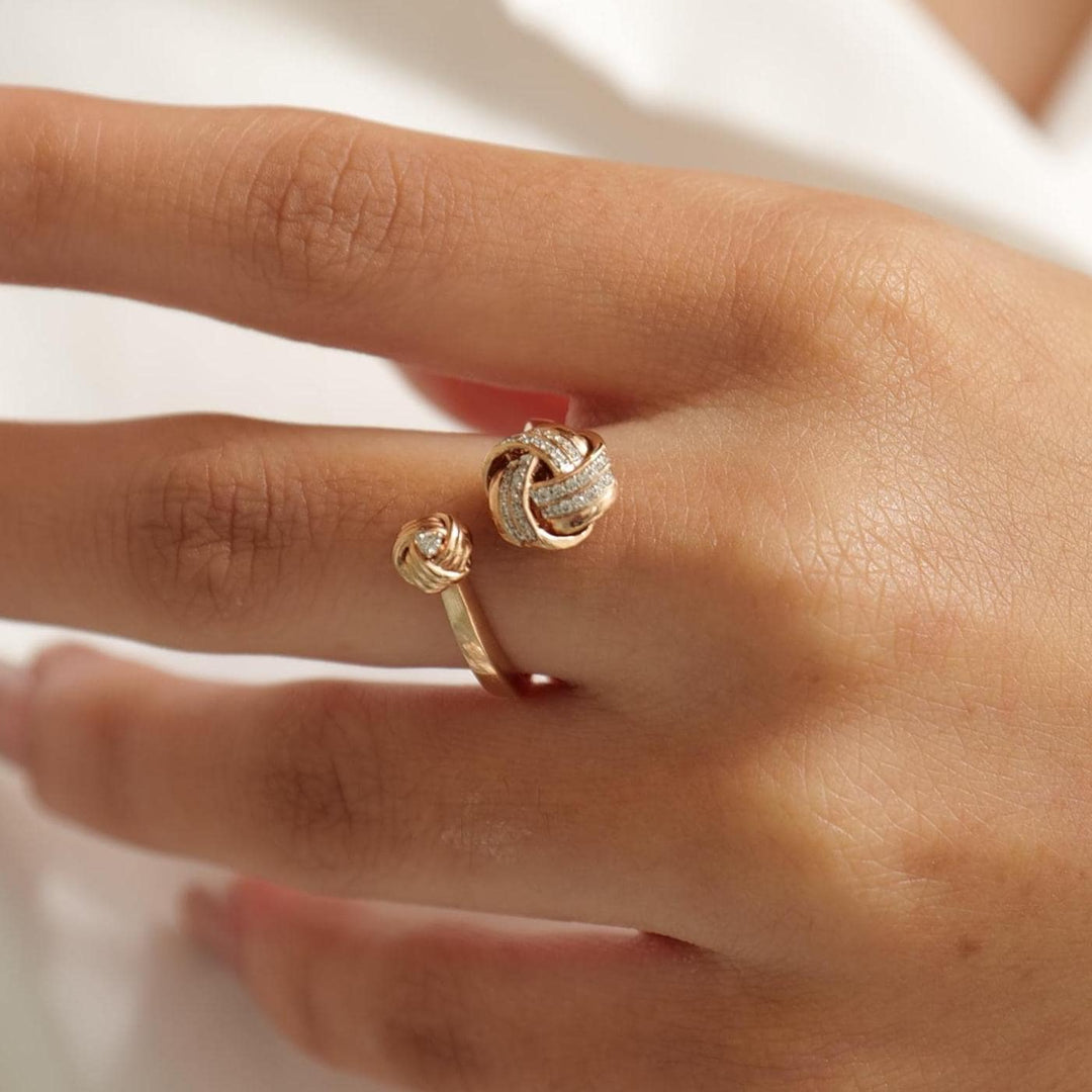 Knots Diamond Ring, 14K Solid Gold, Centre Open Cuff Ring, Natural Diamonds, Statement Jewelry, Gift For Her