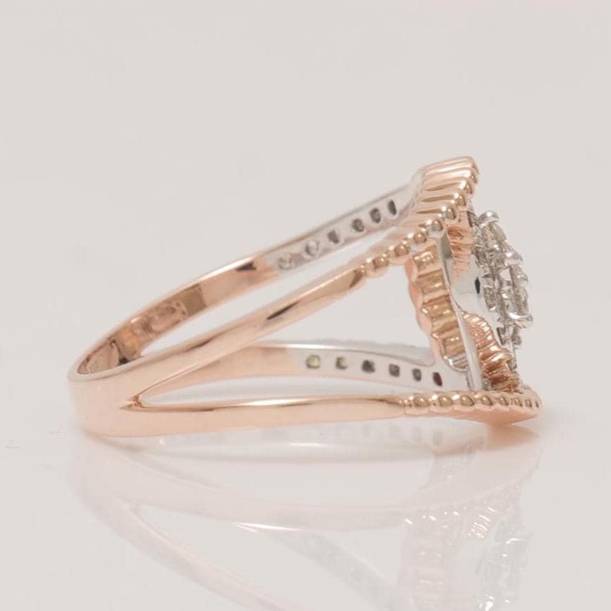 Floral Gold Diamond Ring, 14k Solid Gold, Natural Diamonds, Split Band Open Ring, Dual Tone Ring, Gift for Her