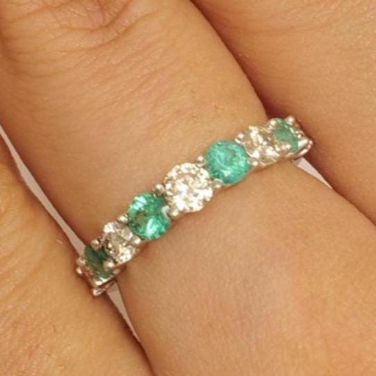 Emerald Half Eternity Diamond Band Ring, 14k Solid Gold, Natural Diamond, Gemstone Stacking Ring, Everyday Minimalist Jewelry, Gift for Her