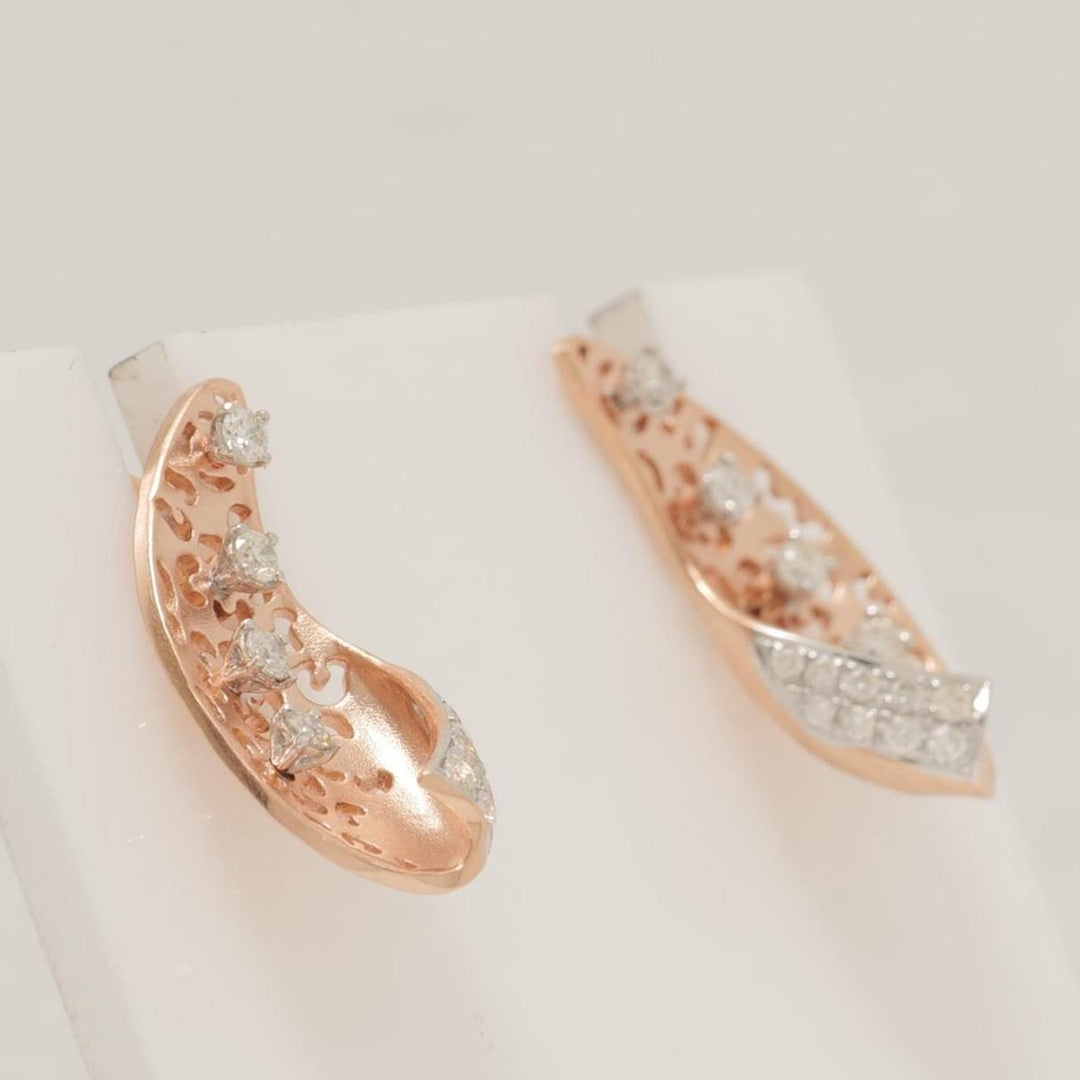 Floral Diamond Stud Earrings, 14k Solid Gold, Natural Diamonds, Filigree Curved Leaf, Swirl Statement Earrings, Gift for Her