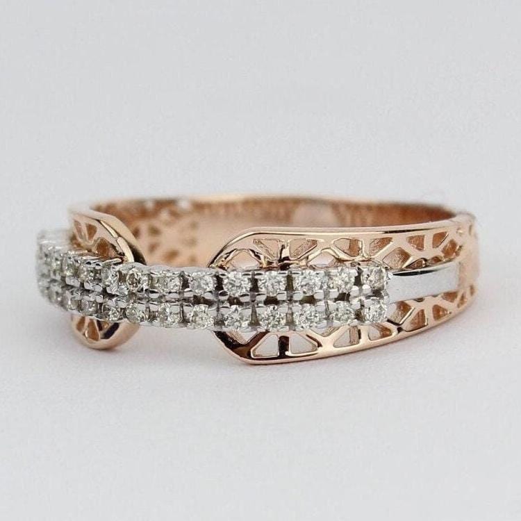 Filigree Diamond Band Ring, 14k Solid Gold, Natural Diamonds, , Everyday Jewelry Gift For Her