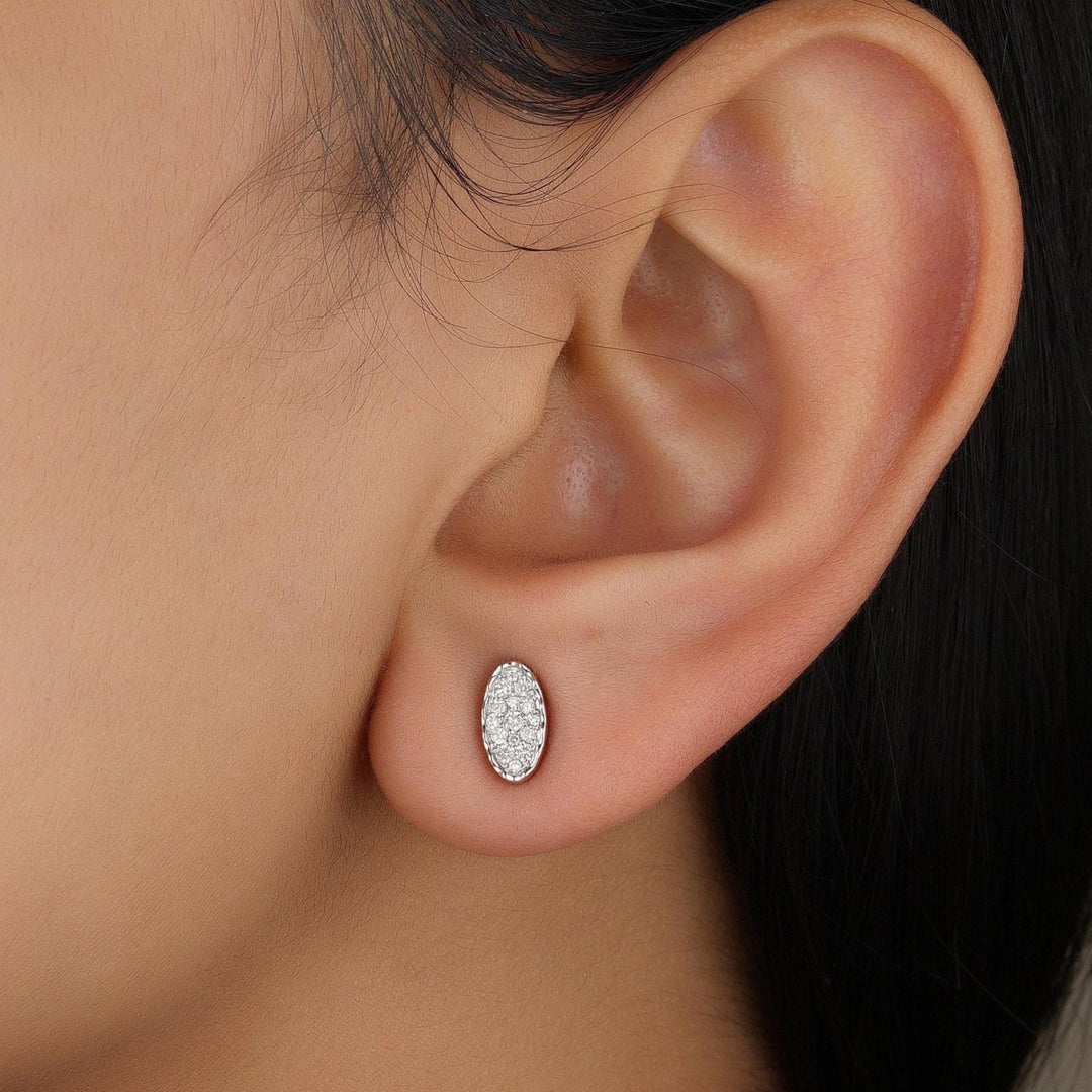 Diamond Oval Stud Earrings, 14K Solid Gold, Natural Diamonds, Anniversary Gift, , Minimalist Everyday Jewelry Gift For Her