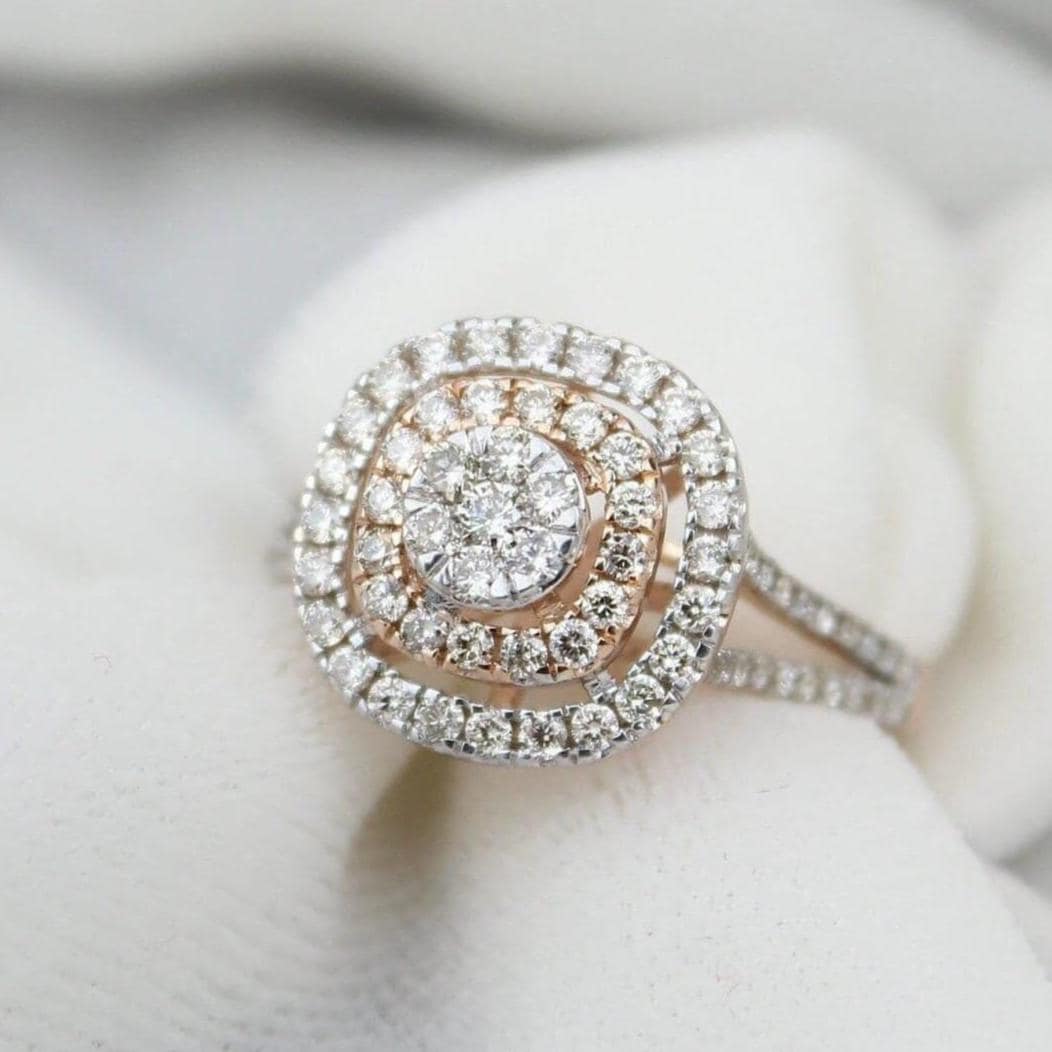 Halo Diamond Engagement Ring, Illusion Setting, 14K Solid Gold, Natural Diamonds, Statement Ring, Gift For Her