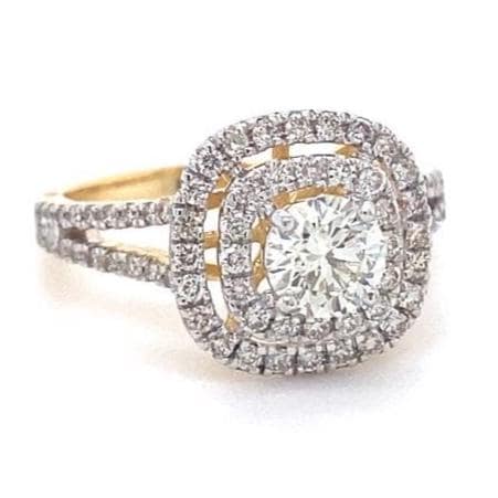 Halo Diamond Engagement Ring, Illusion Setting, 14K Solid Gold, Natural Diamonds, Statement Ring, Gift For Her