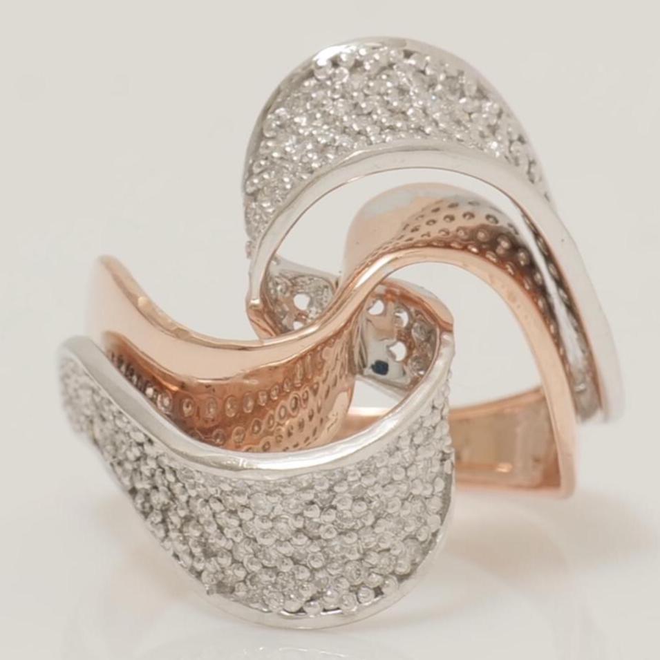 Wave Crossover Diamond Ring, 14k Solid Gold, Natural Diamonds, Two-Toned Pave Ring, Cocktail Statement Jewelry, Gift For Her