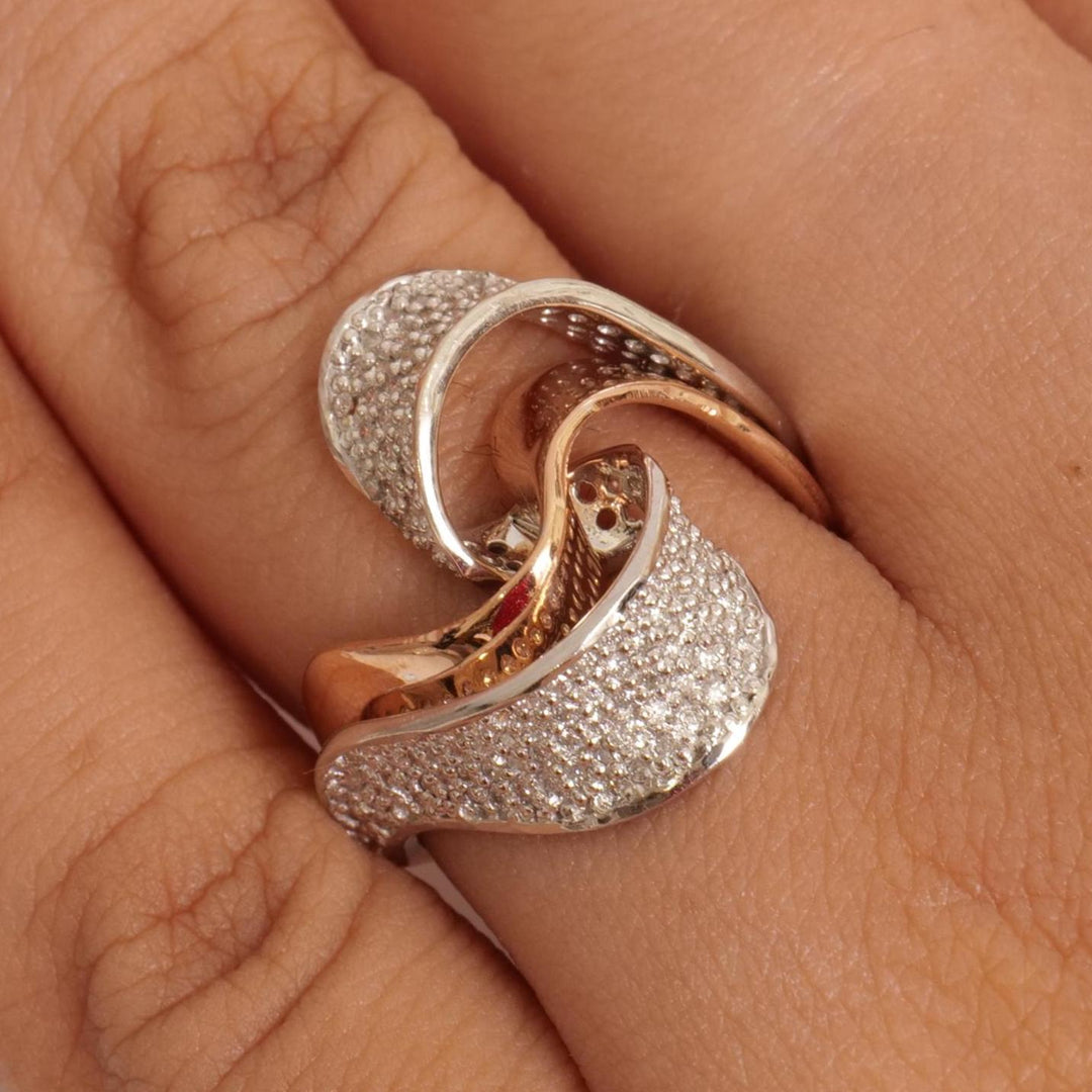 Wave Crossover Diamond Ring, 14k Solid Gold, Natural Diamonds, Two-Toned Pave Ring, Cocktail Statement Jewelry, Gift For Her