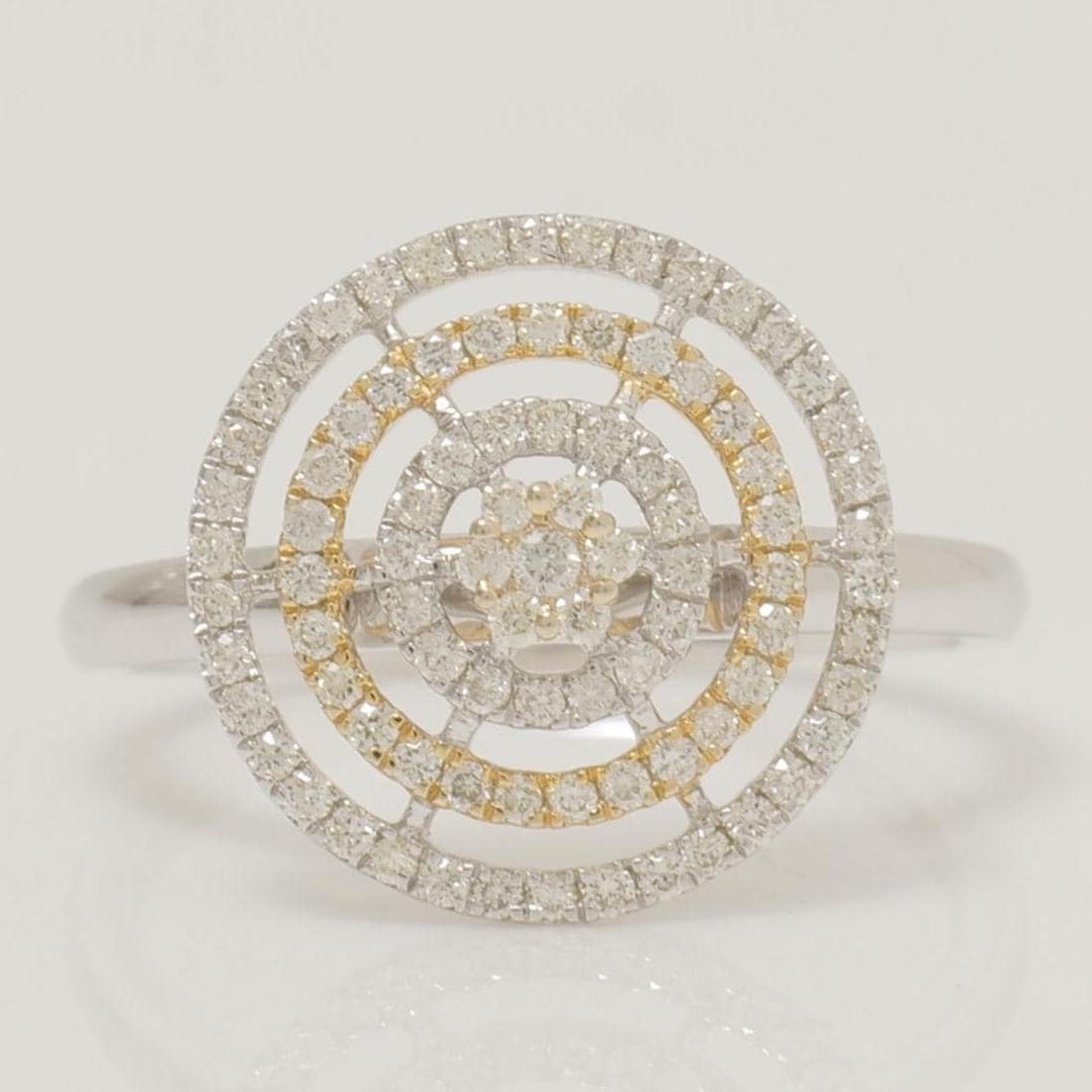 Round Cluster Diamond Ring, 14k Solid Gold, Natural Diamonds, Concentric Circle Cluster Ring, Two Toned Statement Jewelry, Gift For Her