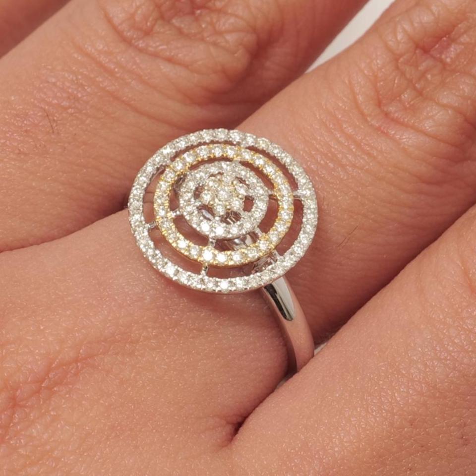 Round Cluster Diamond Ring, 14k Solid Gold, Natural Diamonds, Concentric Circle Cluster Ring, Two Toned Statement Jewelry, Gift For Her