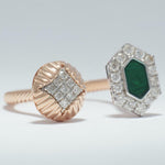 Load image into Gallery viewer, Hexagonal Open Cuff Diamond Ring, 14K Solid Gold, Natural Diamond, Geometric Cocktail Enamel Ring, Dual Tone Statement Jewelry, Gift For Her
