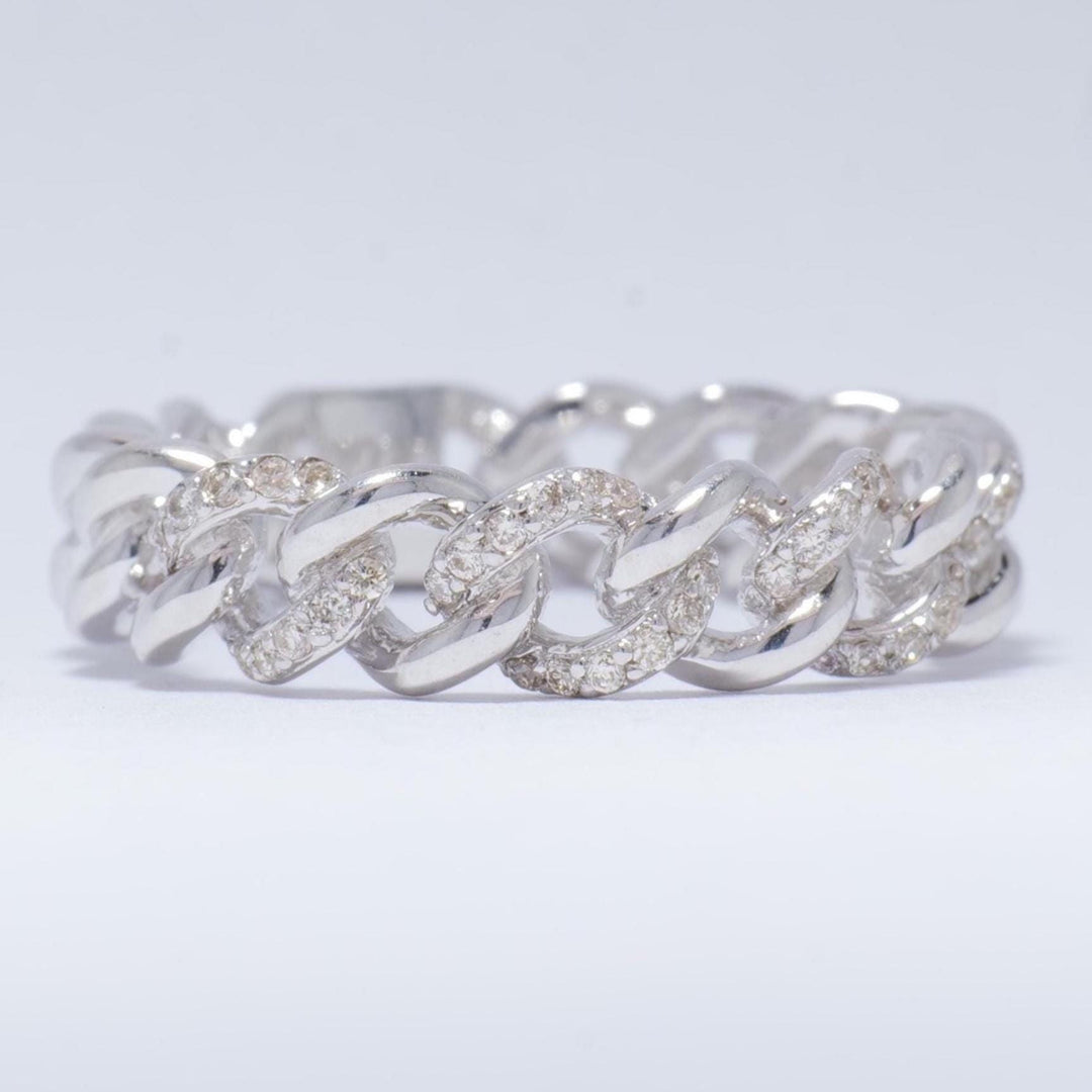 Miami Cuban Diamond Ring, 14K Solid Gold, Eternity Stacking Band, Natural Diamonds, Chain Link Wedding Band, Everyday Jewelry, Gift For Her