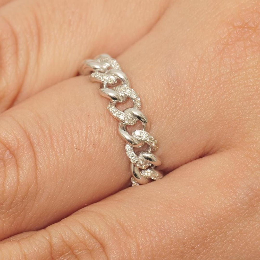 Miami Cuban Diamond Ring, 14K Solid Gold, Eternity Stacking Band, Natural Diamonds, Chain Link Wedding Band, Everyday Jewelry, Gift For Her