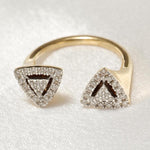 Load image into Gallery viewer, Halo Triangle Diamond Ring, 14K Solid Gold, Open Cuff Ring, Natural Diamonds, Statement Cocktail Ring, Gift for Her Gift For Her
