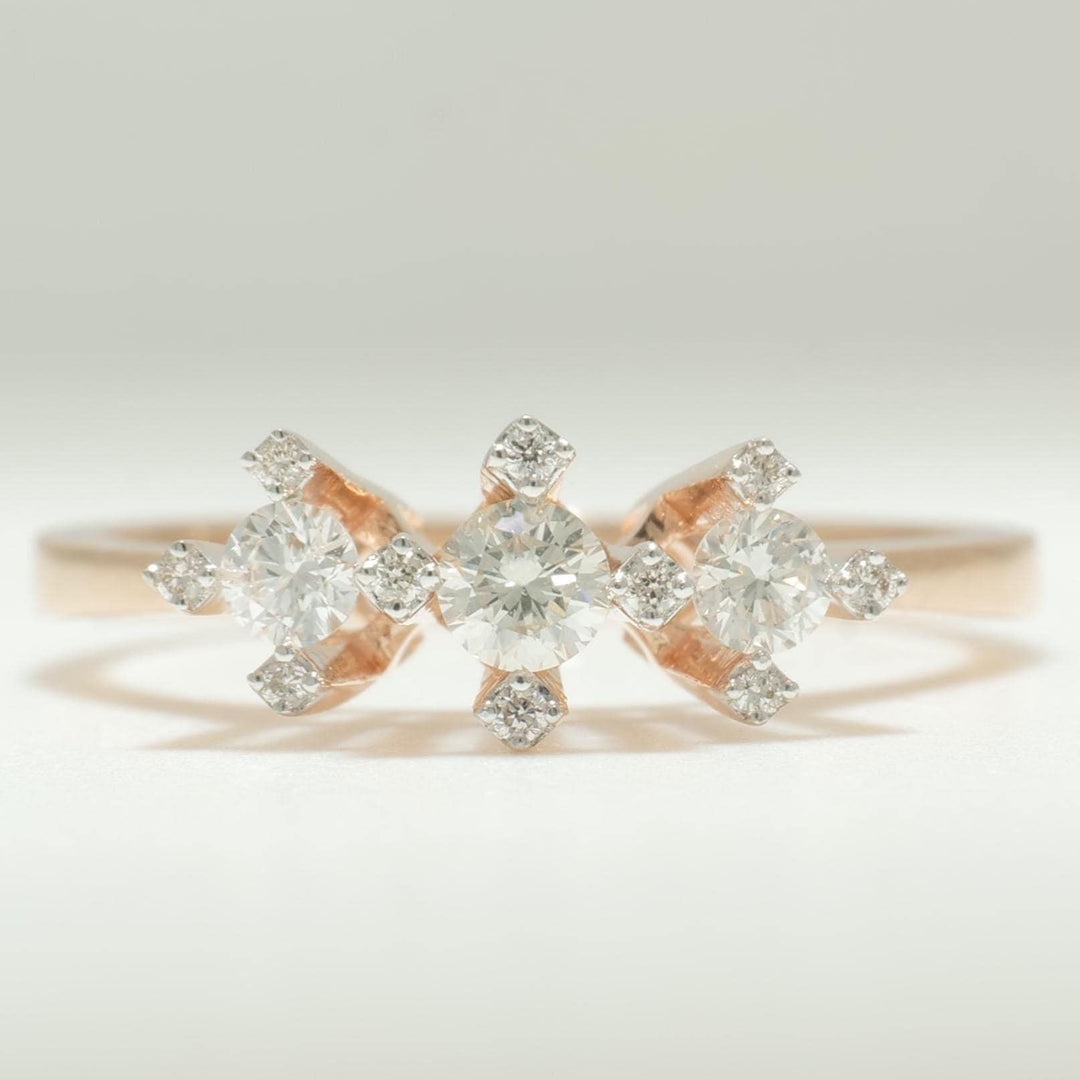 Three Stone Natural Diamond Wedding Ring: 14K Solid Gold Minimalist Band Jewellery, Certified Jewelry