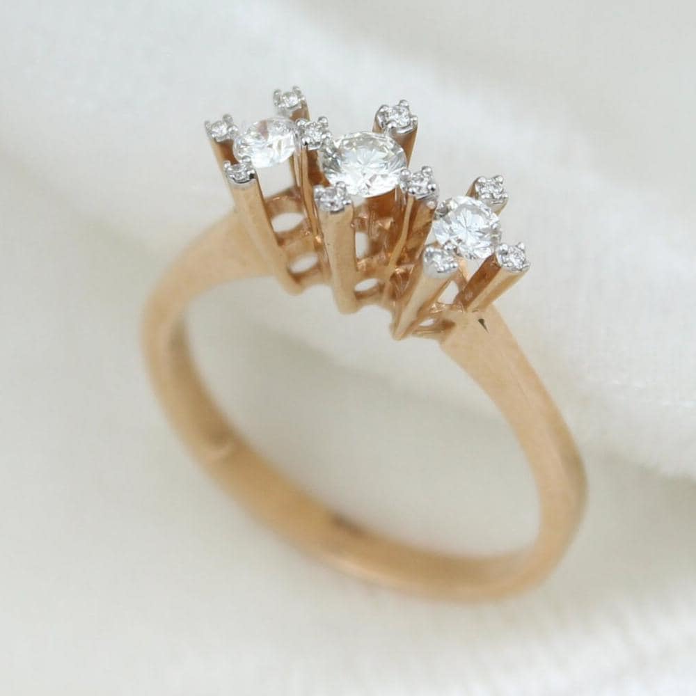 Three Stone Natural Diamond Wedding Ring: 14K Solid Gold Minimalist Band Jewellery, Certified Jewelry