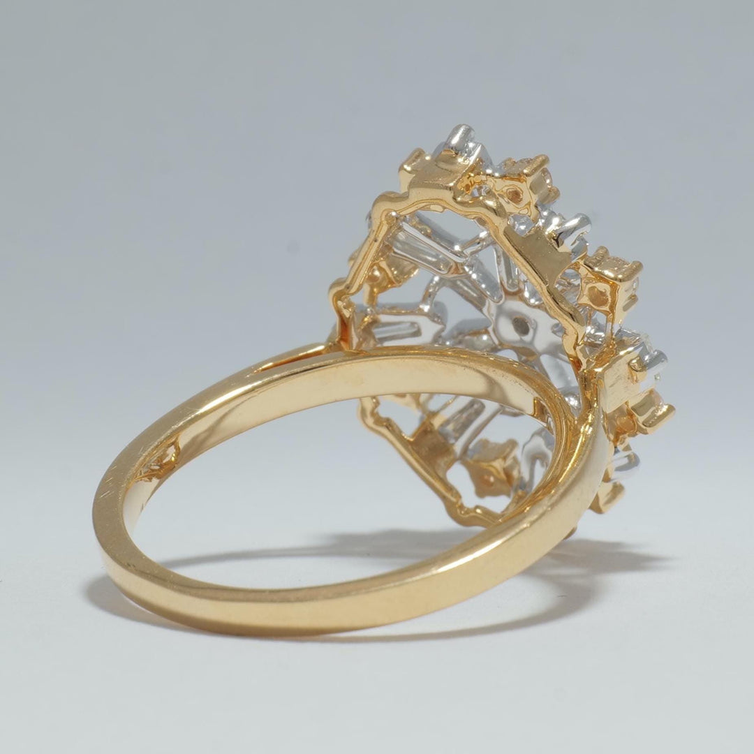 Baguette Starburst Diamond Ring, 14k Solid Gold, Natural Diamonds, Snowflake Statement Ring, Two Toned Ring, Cocktail Jewelry, Gift For Her