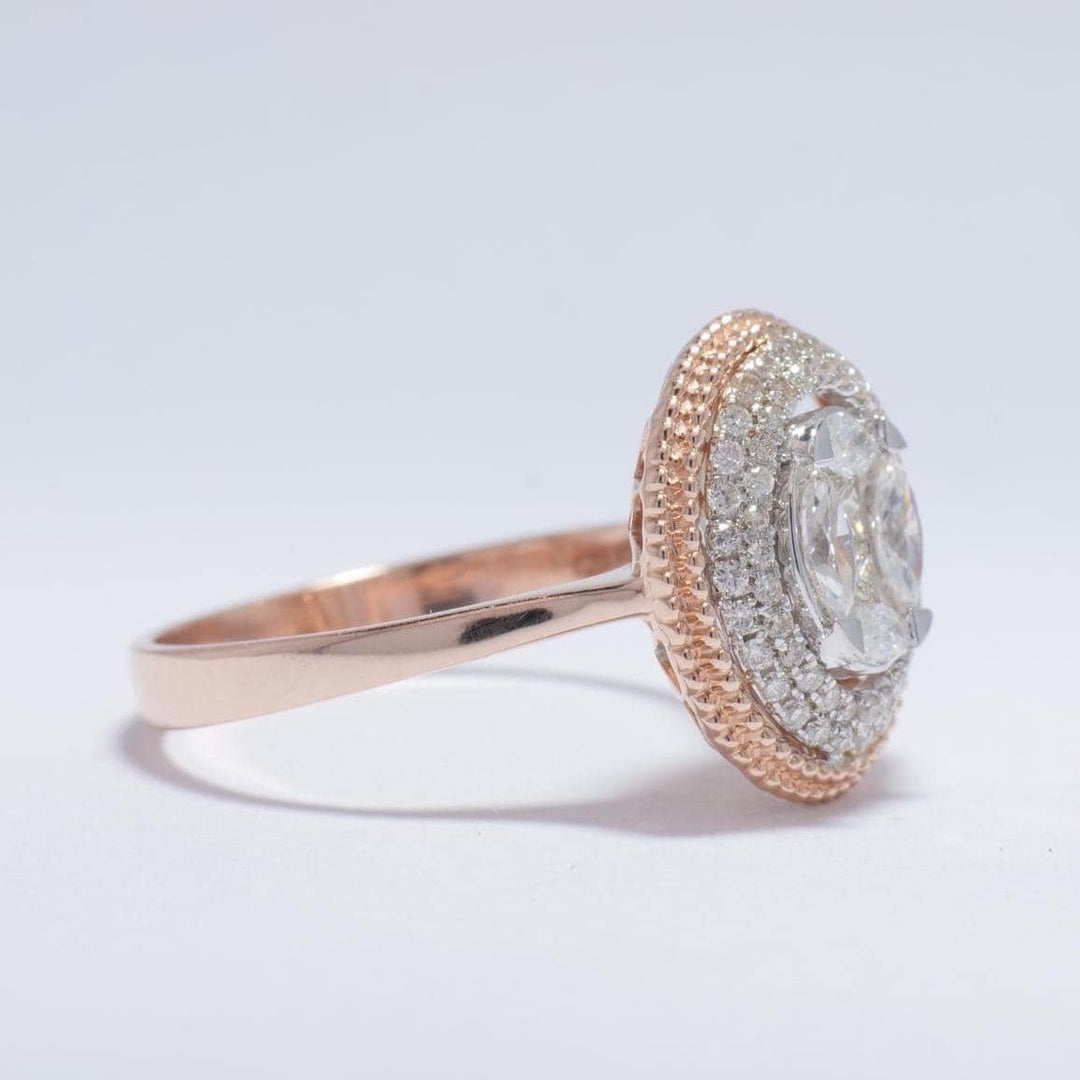 Oval Diamond Ring, 14k Solid Gold, Natural Diamonds, Two-Toned Cluster Ring, Cocktail Engagement Ring, Statement Jewelry, Gift For Her