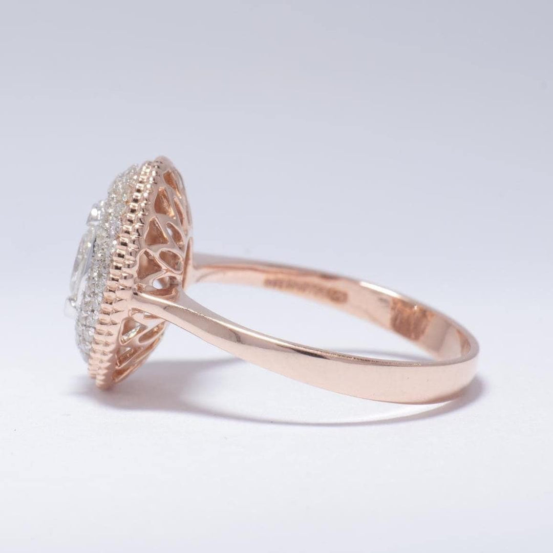 Oval Diamond Ring, 14k Solid Gold, Natural Diamonds, Two-Toned Cluster Ring, Cocktail Engagement Ring, Statement Jewelry, Gift For Her