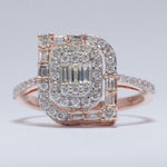 Load image into Gallery viewer, Baguettes and Round Diamond Ring, 14k Solid Gold, Natural Diamonds, Geometric Halo Ring, Illusion Setting, Statement Jewelry, Gift For Her
